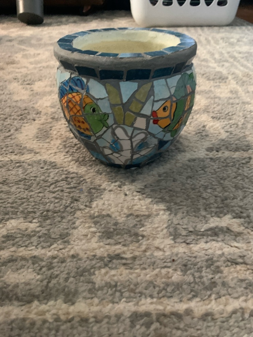 Handcrafted Mosaic Fish Ceramic Vase - Blue, Green & Yellow